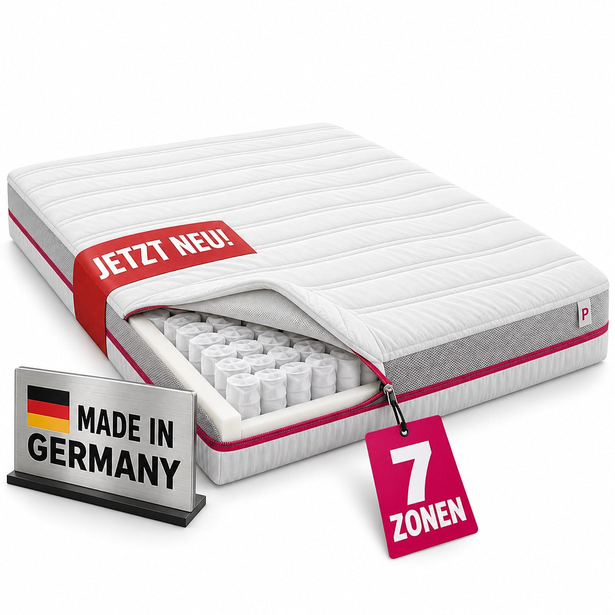 Taschenfederkern-Matratze 180 × 200 – H3 mittelfest · 7 Zonen · 22 cm · Made in Germany